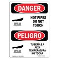 Signmission OSHA Danger Sign, Hot Pipes Do Not Touch Bilingual, 7in X 5in Decal, 5" W, 7" H, Bilingual Spanish OS-DS-D-57-VS-1362